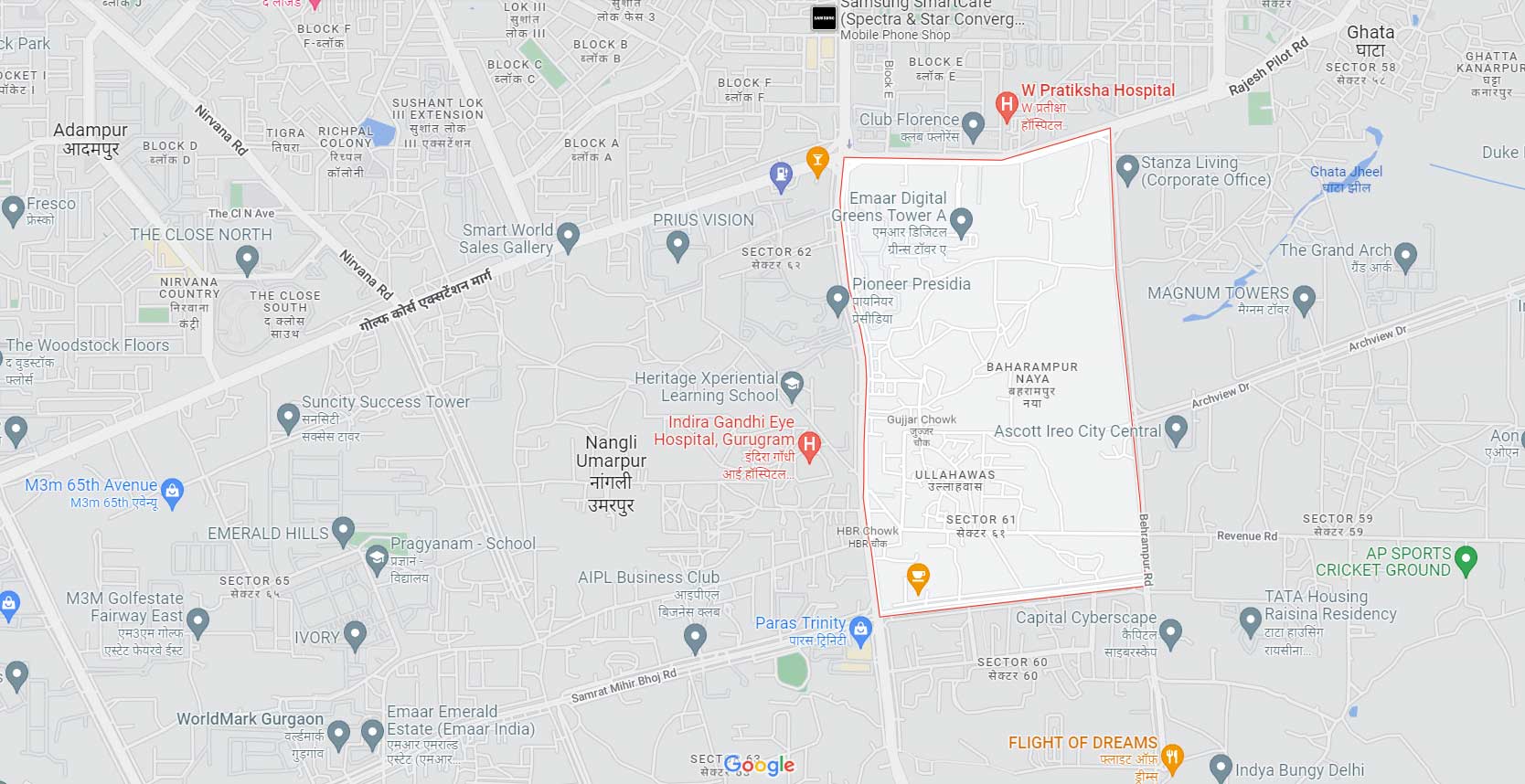 TARC Sector 61 Gurugram Location Map